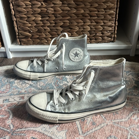 RARE Chuck Taylor All Star Silver Metallic & Glitter Leather Size 8 - Picture 3 of 6